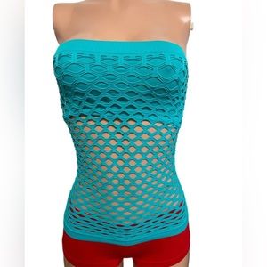 Blue Seamless Net Stretchy Bra Tube Top one size mermaidcore new Cami tank